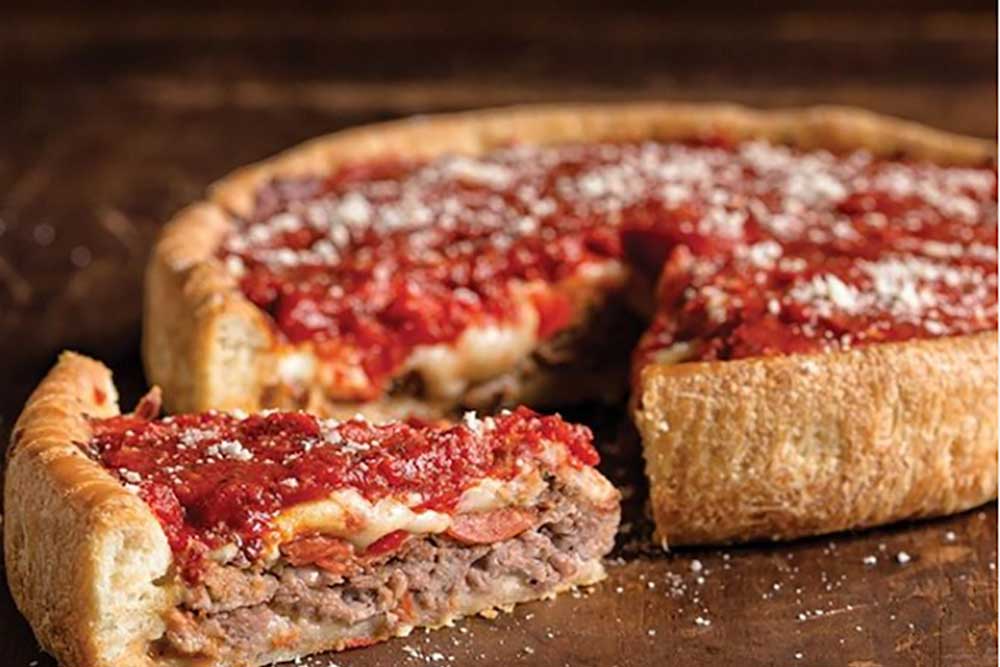 pepperoni and sausage deep dish from pizzeria uno in Chicago, il 