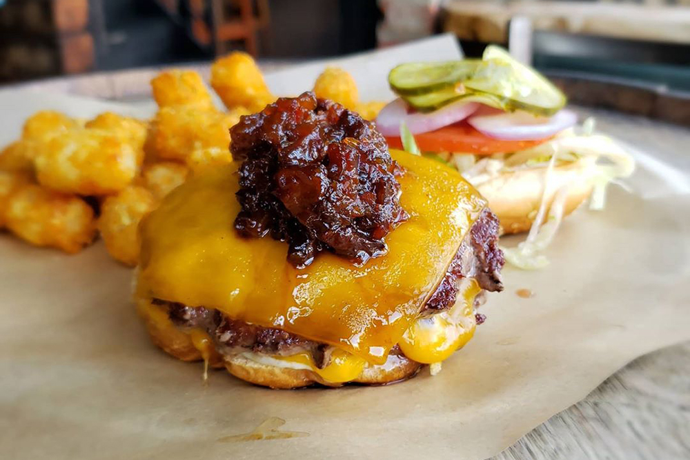 a tasty open burger from Bier Baron Tavern, on our Best Burgers in Washington DC list