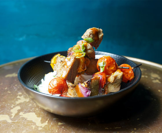 chicken and veggie skewers from charlie was a sinner in philly