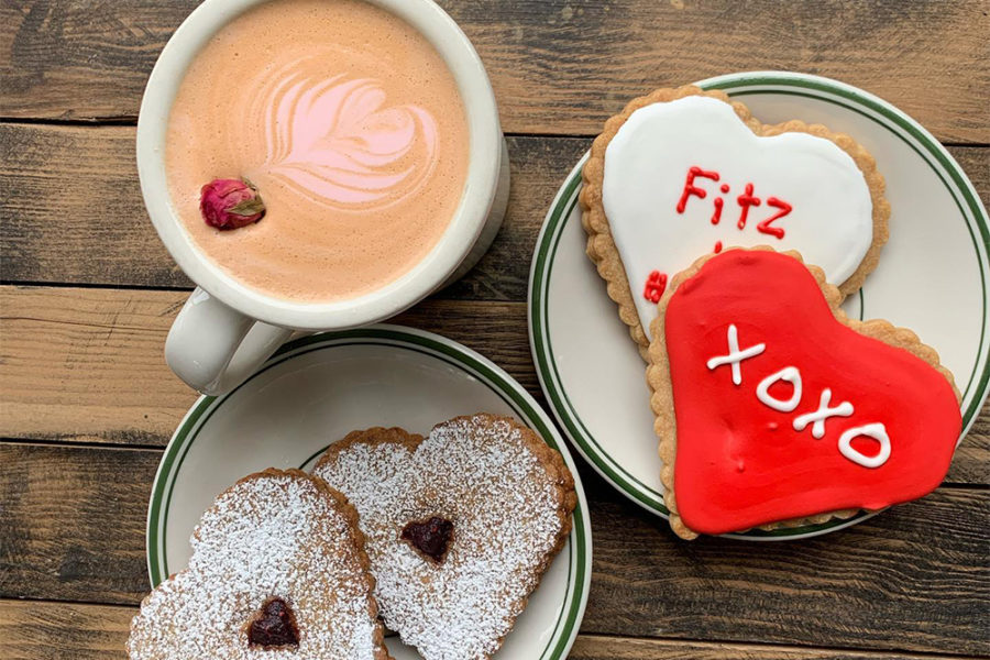 heart shaped cookies and a latte from fitz in philly