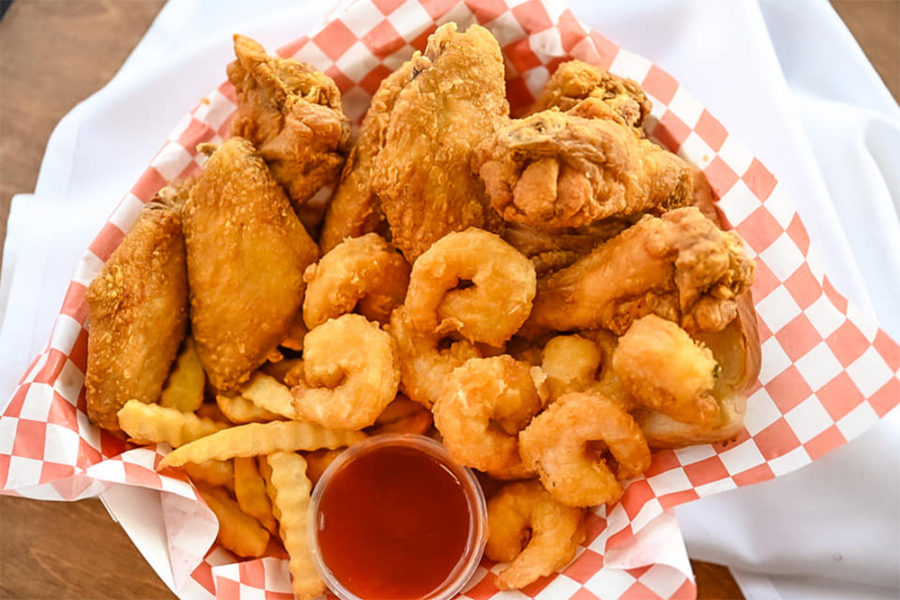 fried chicken and shrimp from kay's kitchen in tampa