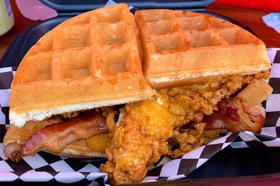 chicken and waffles from rhythm's chicken and waffles in san diego