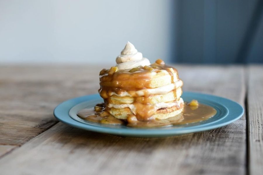 a stack of pancakes from you and yours distillery in san diego