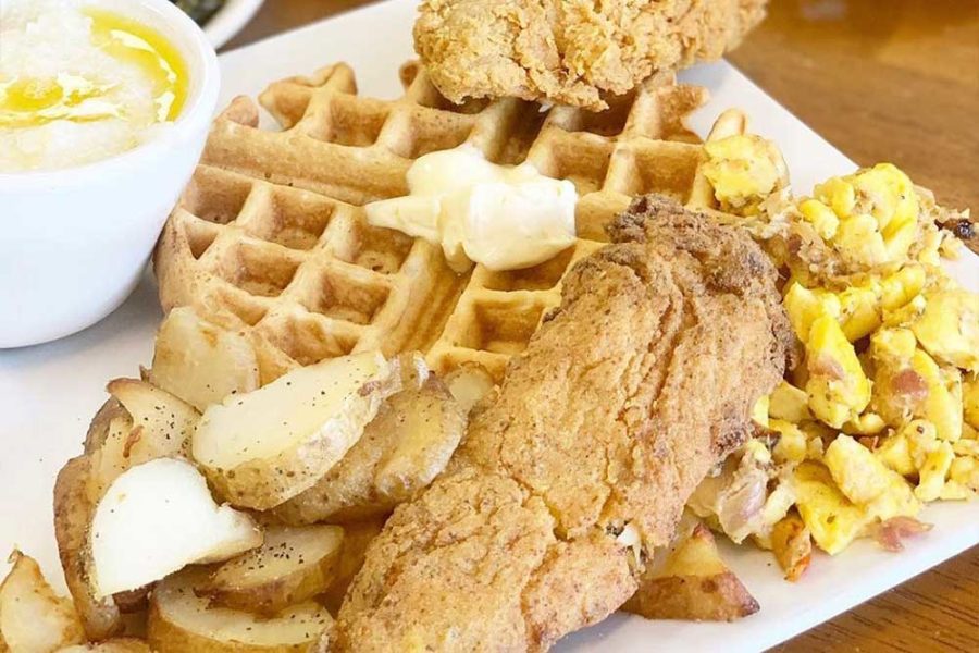 chicken and waffles from drop squad kitchen in wilmington, delaware