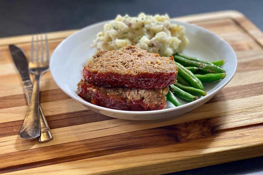 meatloaf, mashed potatoes, and green beans from hint of soul in phoenix, arizona