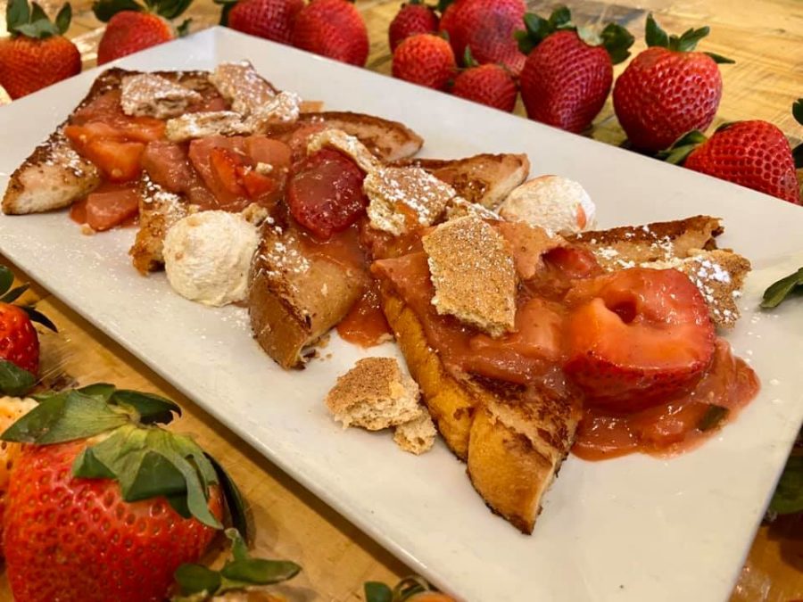 french toast topped with fresh strawberries in chicago