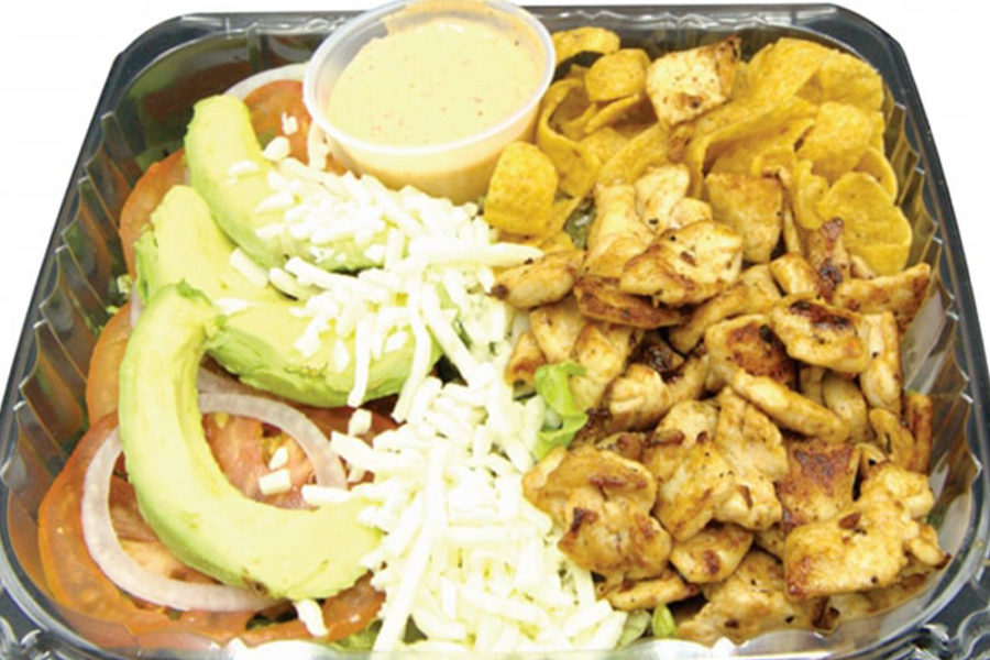 frito chips, grilled chicken and sides of cheese, tomato, and avocado from las tortas in denver
