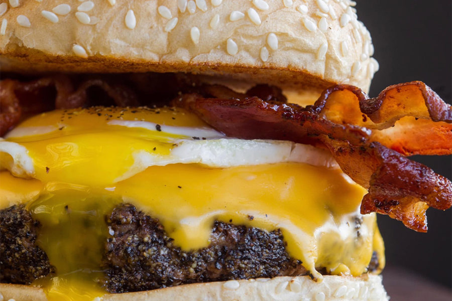 breakfast burger with egg and bacon