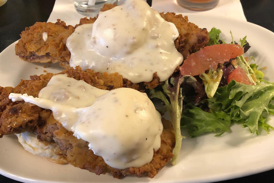 fried chicken and gravy from ellen's in dallas