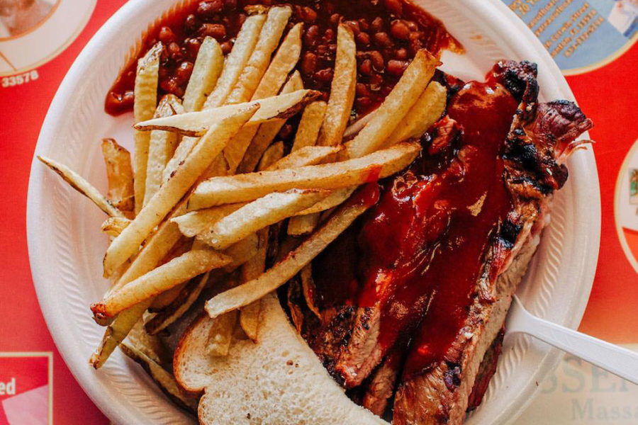 bbq ribs, fries, and baked beans from first choice bbq in tampa