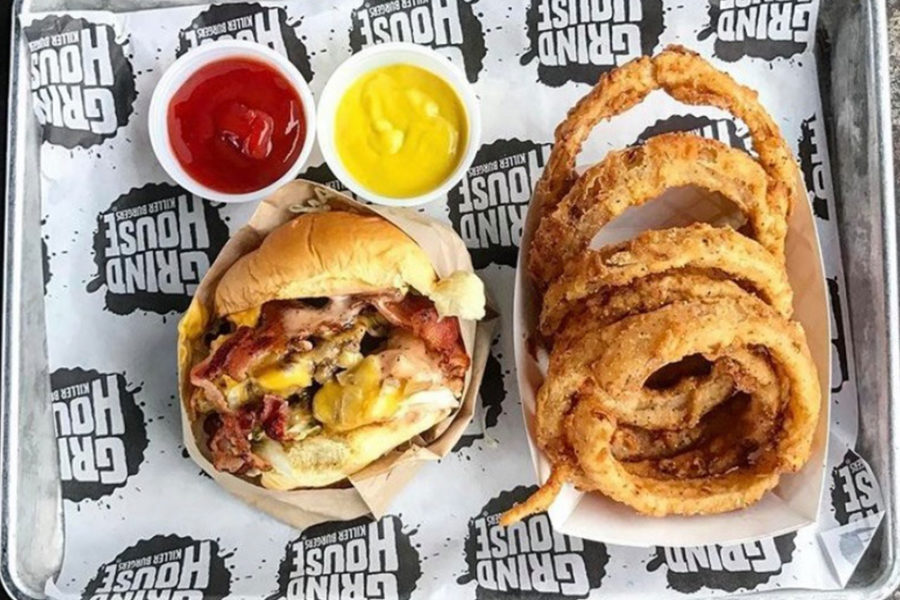 cheeseburger and onion rings from grindhouse killer burgers