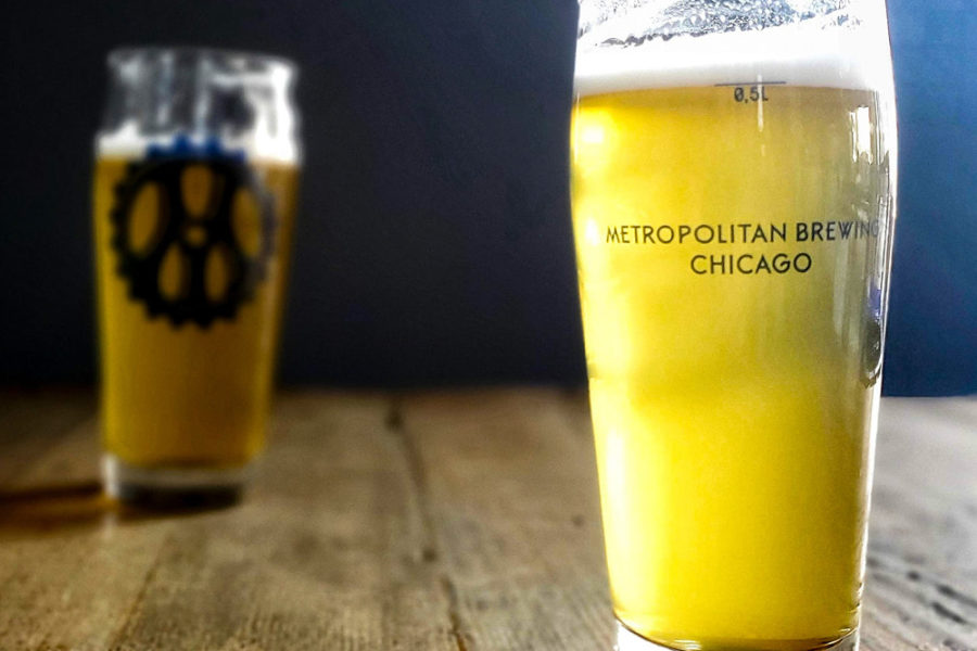cold glass of beer from metropolitan brewing in chicago