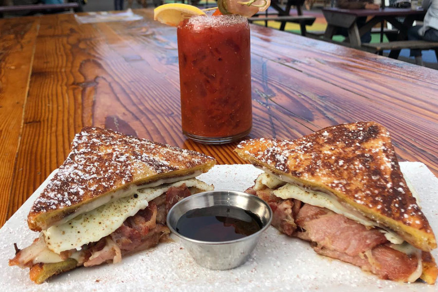 french toasted sandwich and infused cocktail from ankeny tap and table in portland, oregon