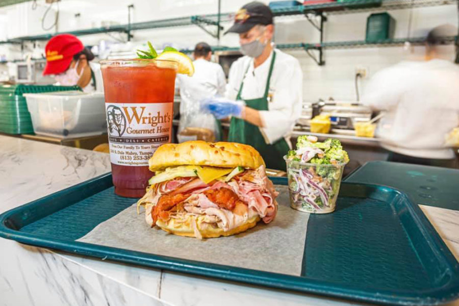 sandwich and beverage from wright's gourmet house in tampa