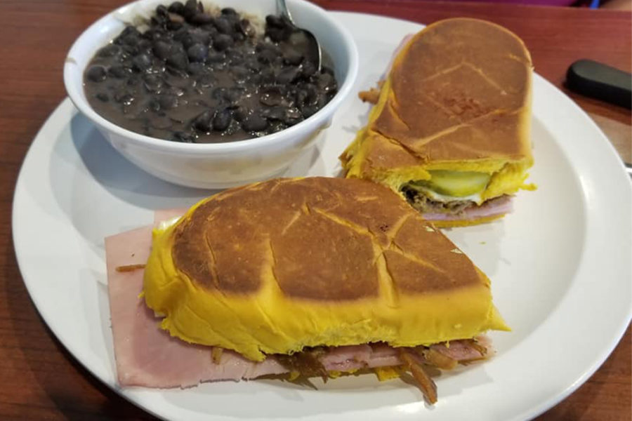 cuban sandwich with side of black beans from cuban breezes in tampa
