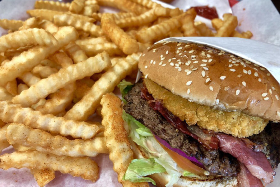burger and fries from red onion in madera, california
