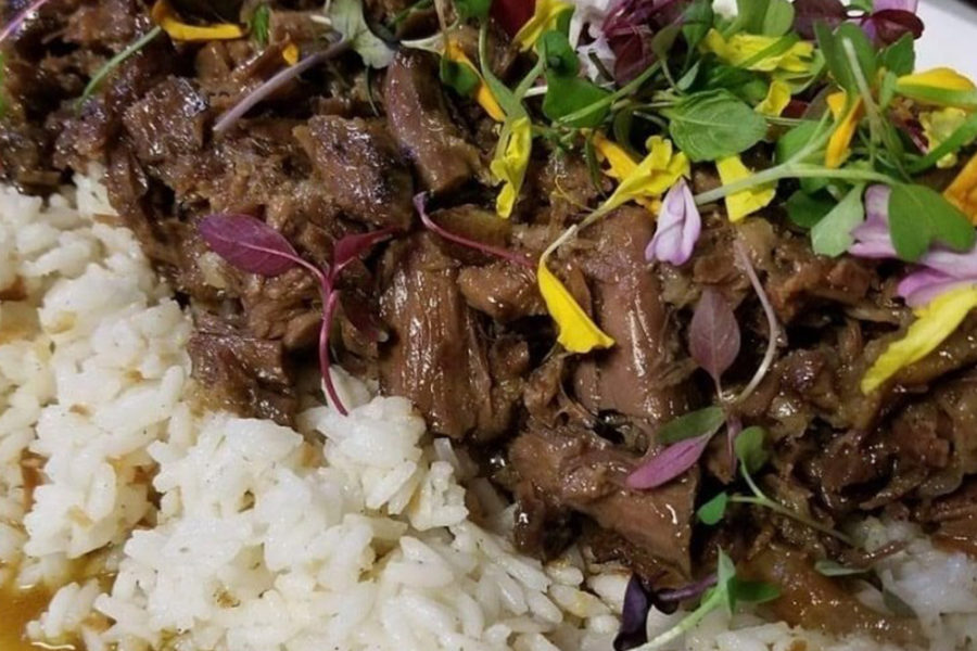 beef and rice from luvn kitchn in seattle