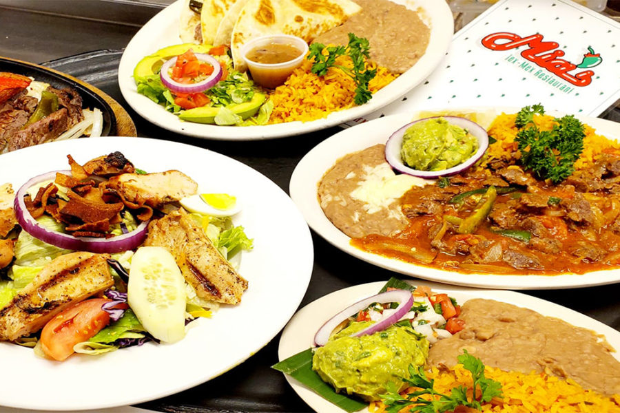 a variety of mexican dishes from mia's tex mex restaurant in dallas