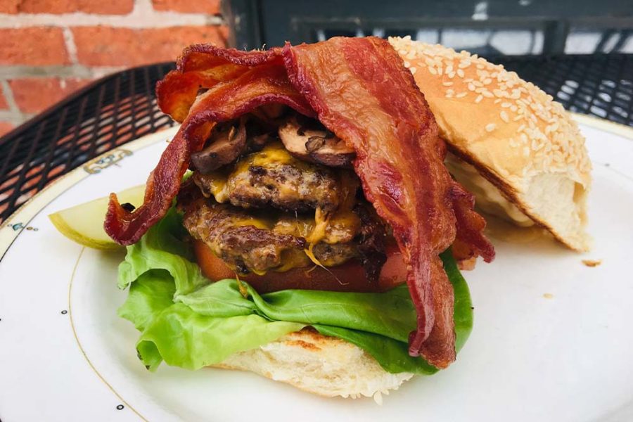 double cheeseburger with bacon from village whiskey in philly