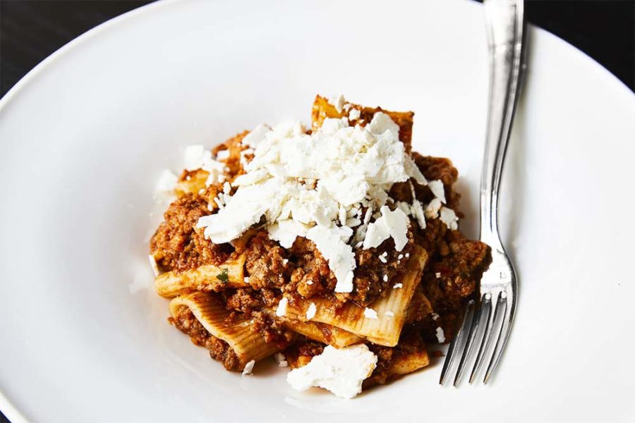 meat sauce pasta topped with fresh cheese from panzano in denver