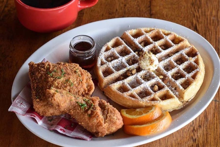 chicken and waffles from FIVE in birmingham, alabama