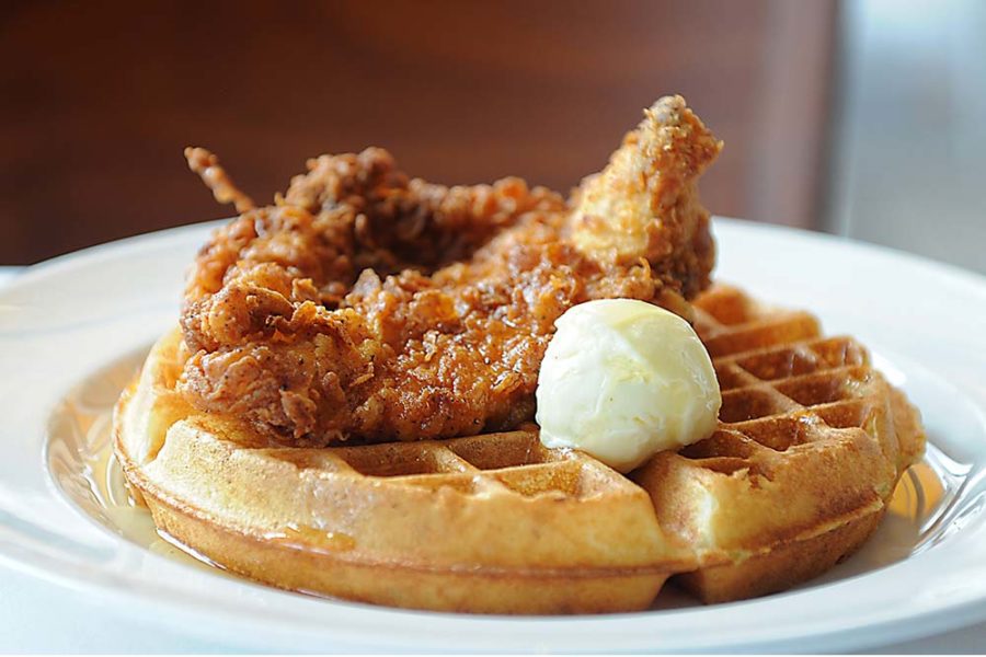 chicken and waffles from south city kitchen in atlanta, georgia