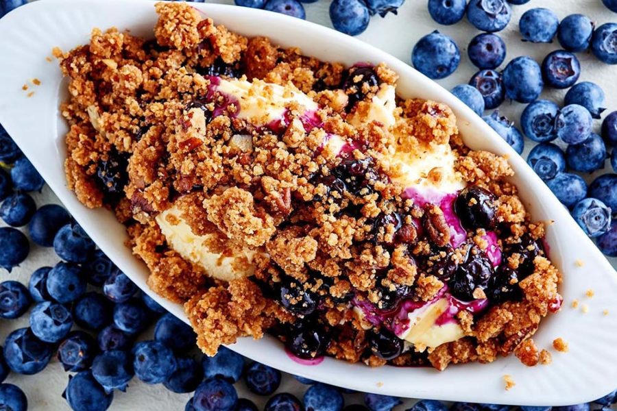 yogurt parfait topped with granola and blueberries from copeland's in monroe, louisiana