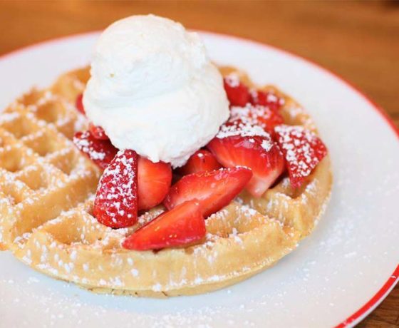 waffle topped with moco's founding farmers in potomac, maryland
