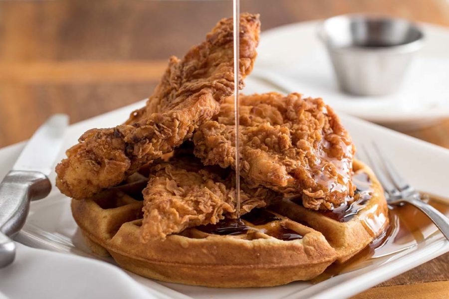 chicken and waffles from char restaurant in jackson, Mississippi