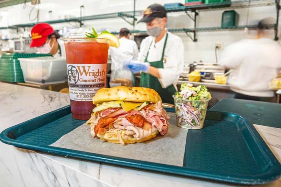sandwich and beverage from wright's gourmet in tampa