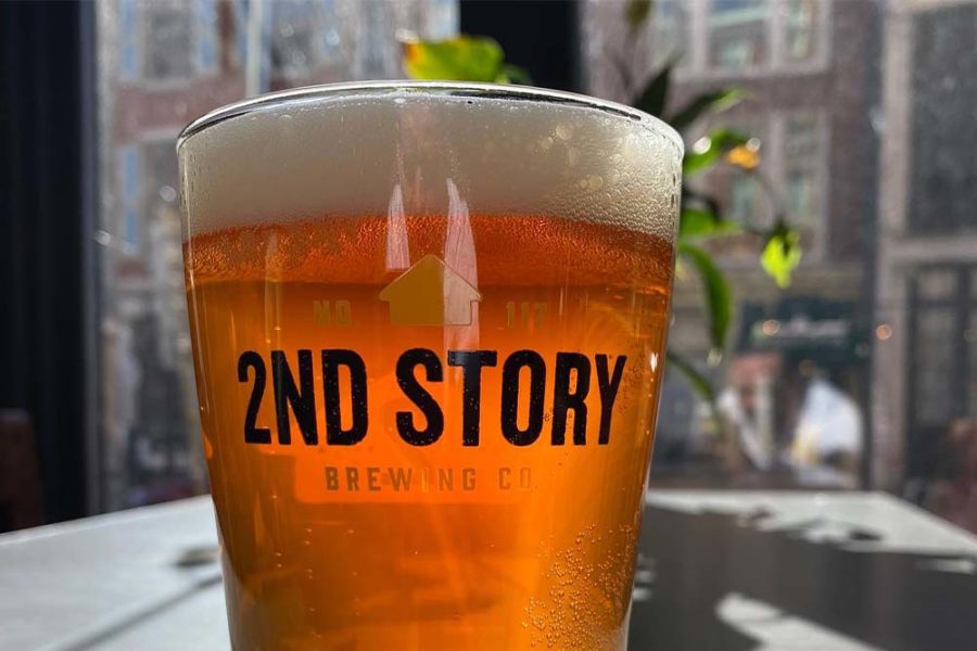cold glass of beer from 2nd story brewing in philly