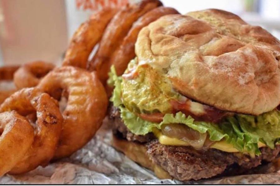 burger and onion rings from fat ronnie's burger bar in miami