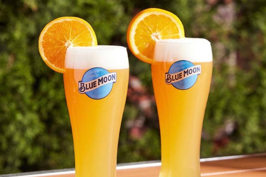cold glasses of blue moon beer from blue moon brewing company in denver