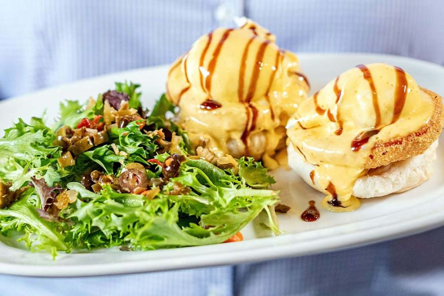 egg benedict and side salad from ellen's in dallas