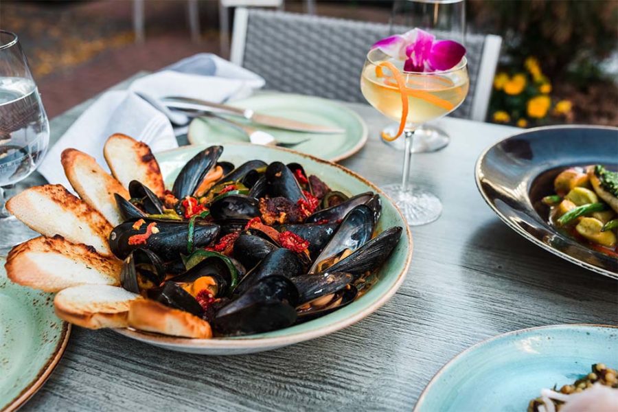 ocean mussels and cocktail from fin and fino in charlotte
