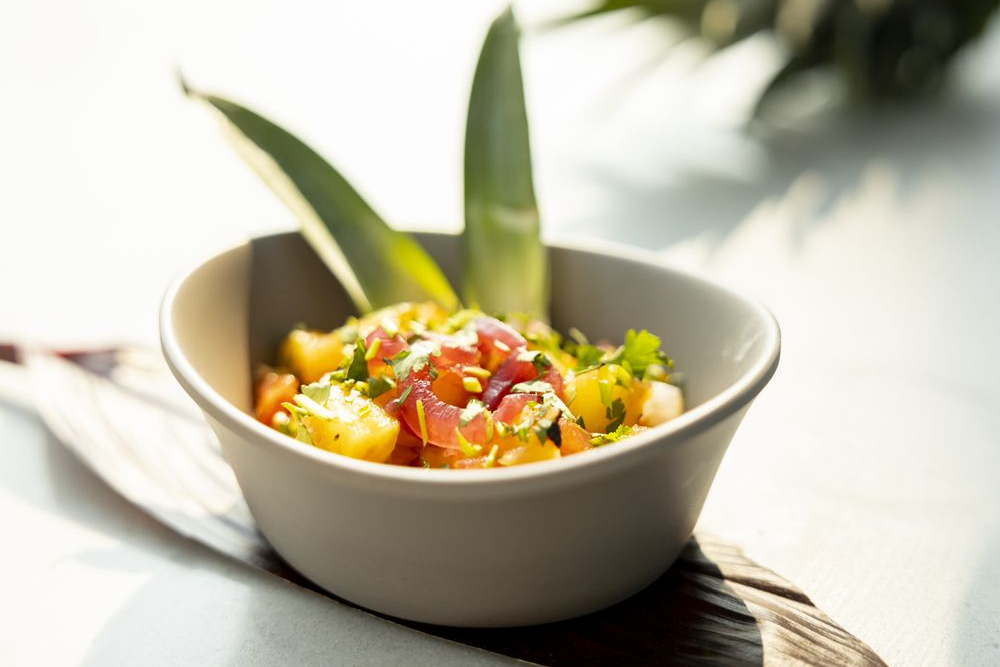 salmon poke from Aura Rooftop in uptown Charlotte