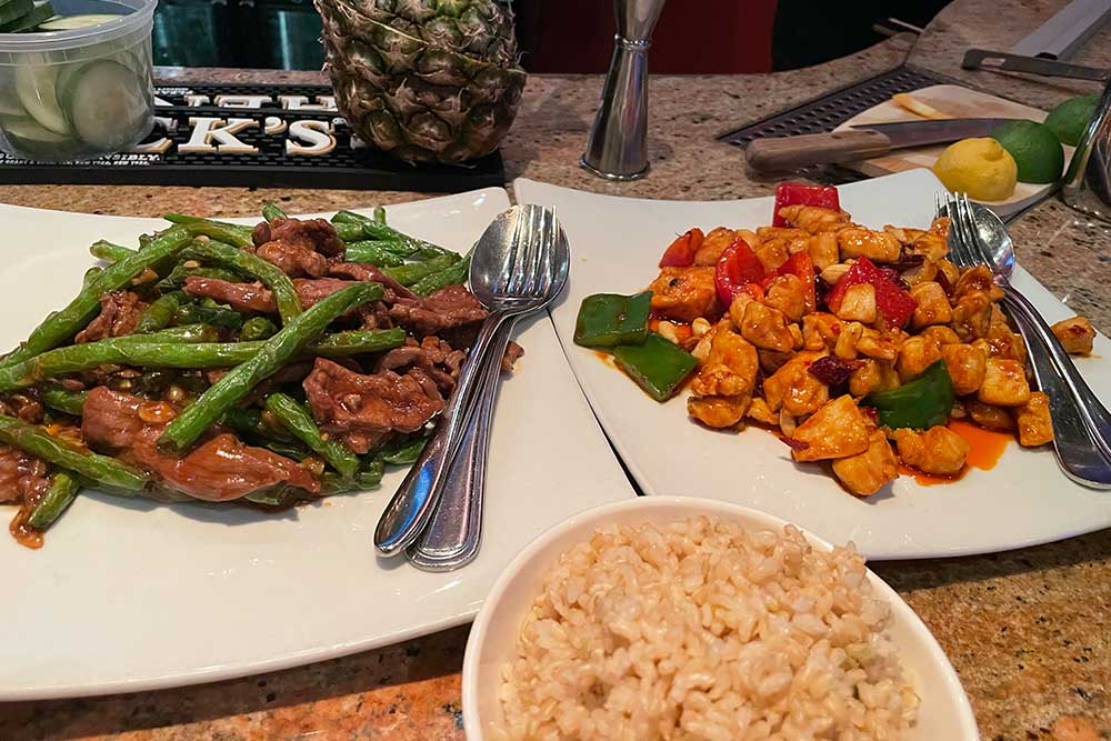 Beef with String Beans and Chicken in Spicy Garlic Sauce from Q Restaurant in Boston