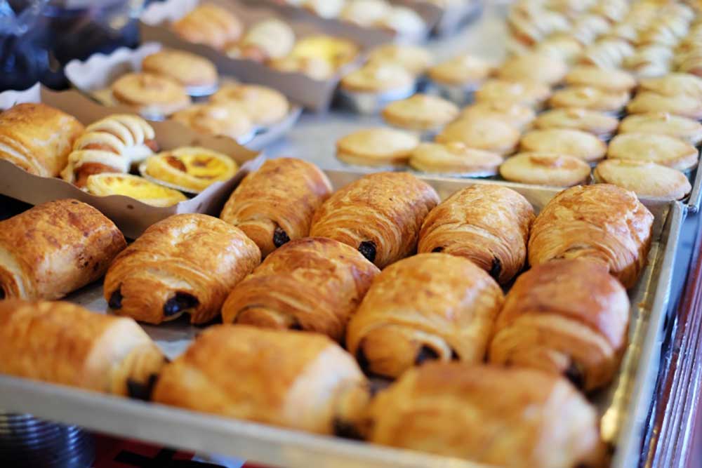 A spread of croissants and other baked goods