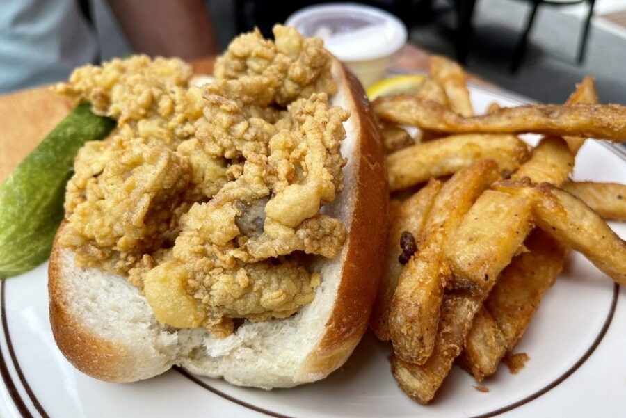 fried oyster sub with side of fries from Union Oyster House in Boston