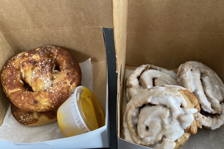 pretzels and cinnamon buns from Jennifer Lee's Gourmet Bakery in Boston