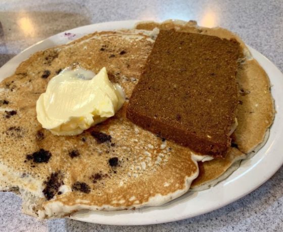 Blueberry pancakes with scrapple from Dutch Eating Place in Philly