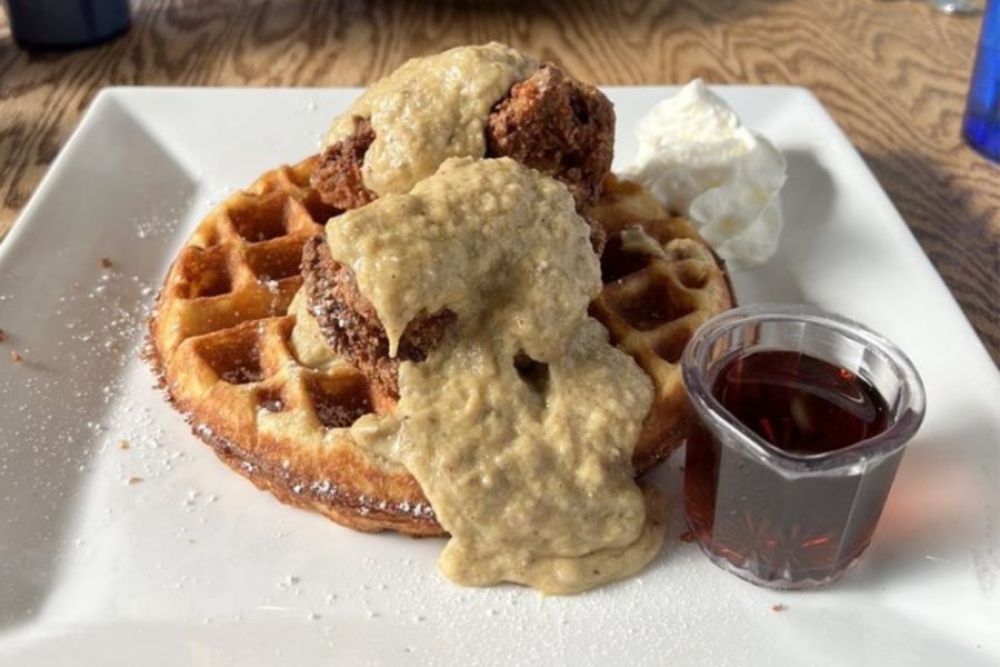 Chicken and waffles with scrapple gravy from Winkle in Philly