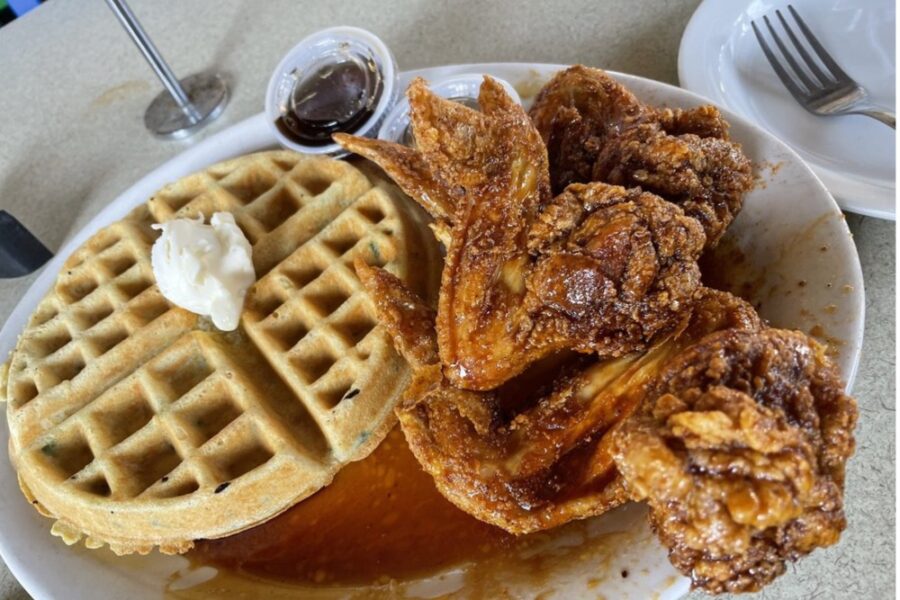 chicken wings and waffles from Bucky Moonshine's in Dallas