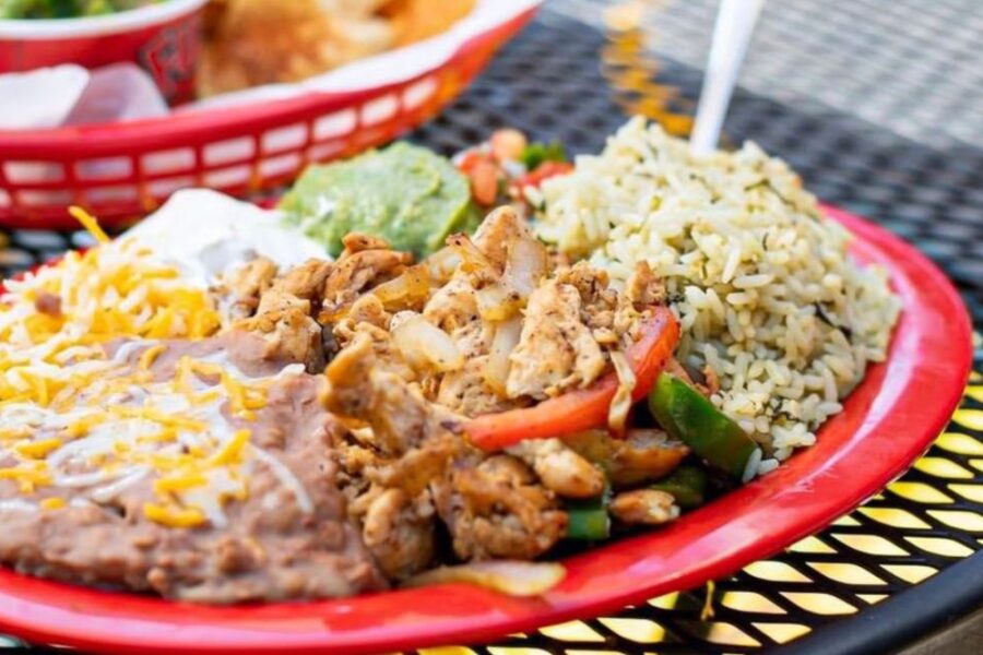 chicken and beans and rice from Fuzzy's Taco Shop in Dallas