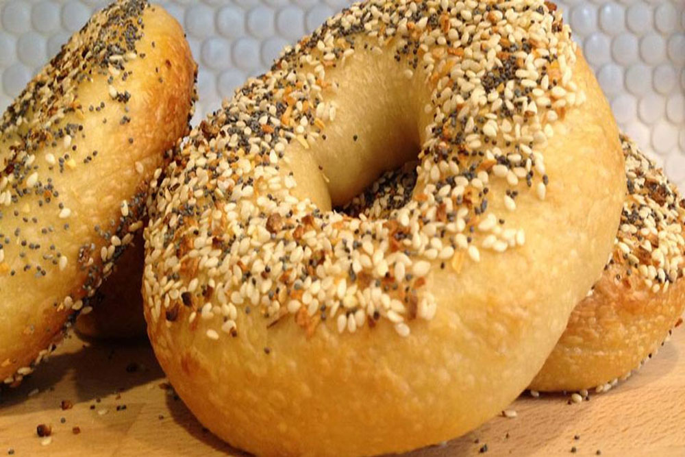 Up-close shot of everything bagels