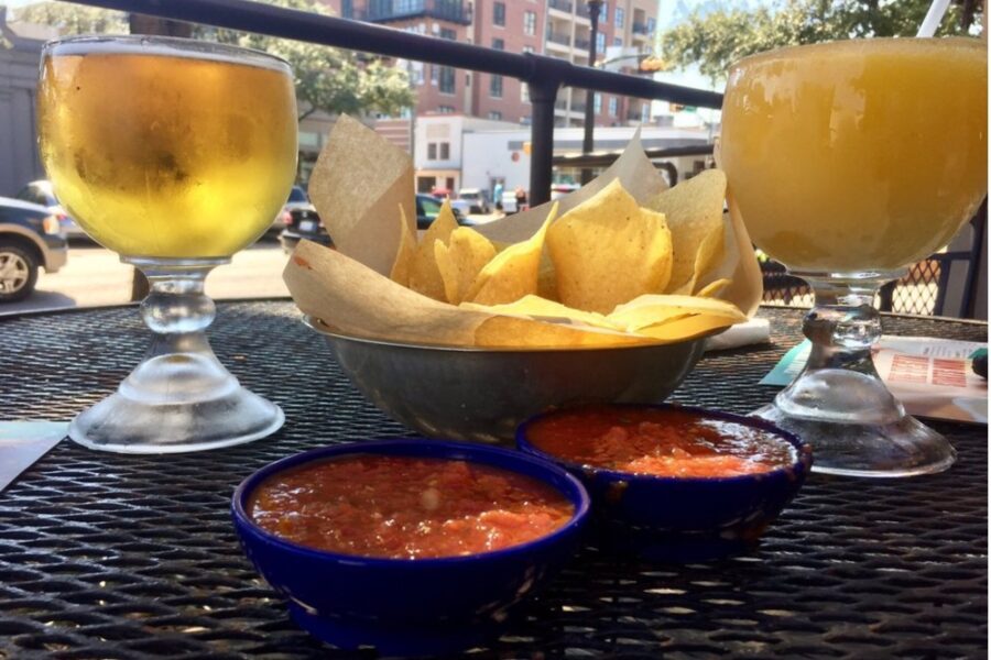 Chips and Salsa and margs from On The Border Mexican Grill & Cantina in Dallas