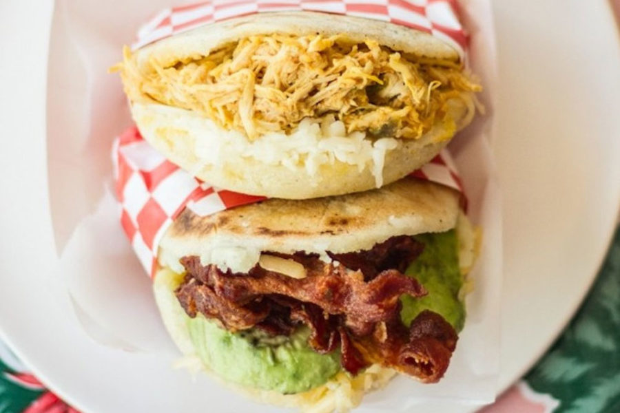 two arepas with chicken and the other with bacon from la Latina in Miami, fl 