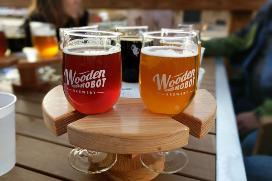 beer tasting at wooden robot brewery in Charlotte, nc