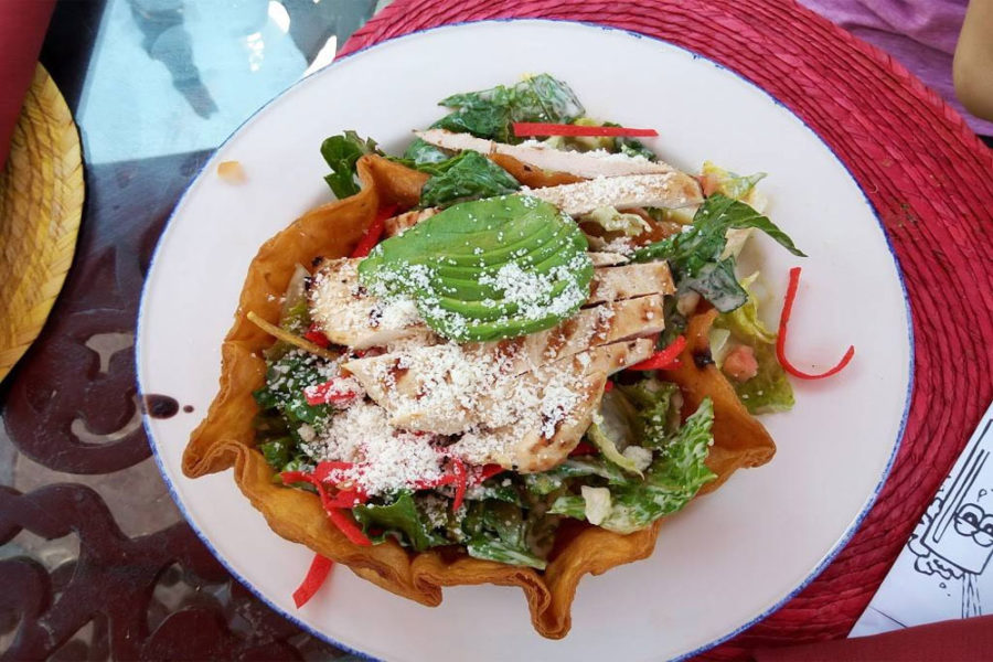 dish with chicken and salad from casa de reyes in san diego