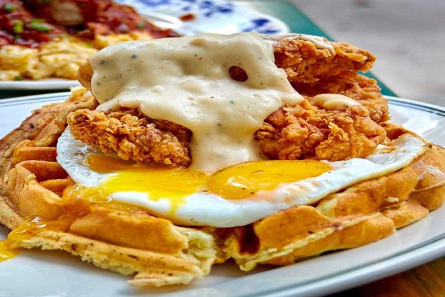 chicken and waffle with egg from Ida Claire in dallas